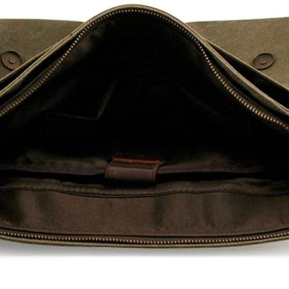 NEW Genuine Leather Canvas Messenger Bag Green​ - Picture 6 of 10
